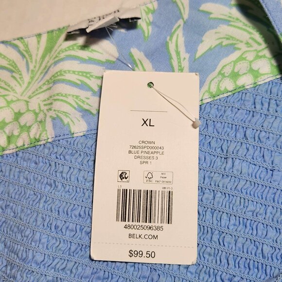 New Crown & Ivy one-shoulder dress Women's XL Pineapple print Midi Layered - Picture 5 of 14